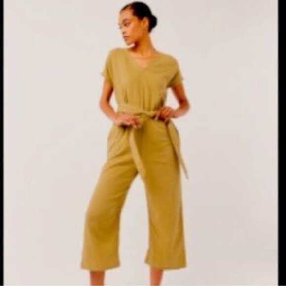 Pact Organic Cotton Coastal Gauze Wide Leg Jumpsuit Size M Yellow-Green Casual - Picture 1 of 9